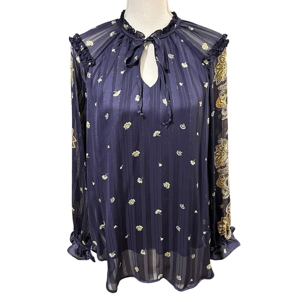 Anthropologie Fig Flower Womens Peasant Top Size L Cottage Dark Fairy Whimsical